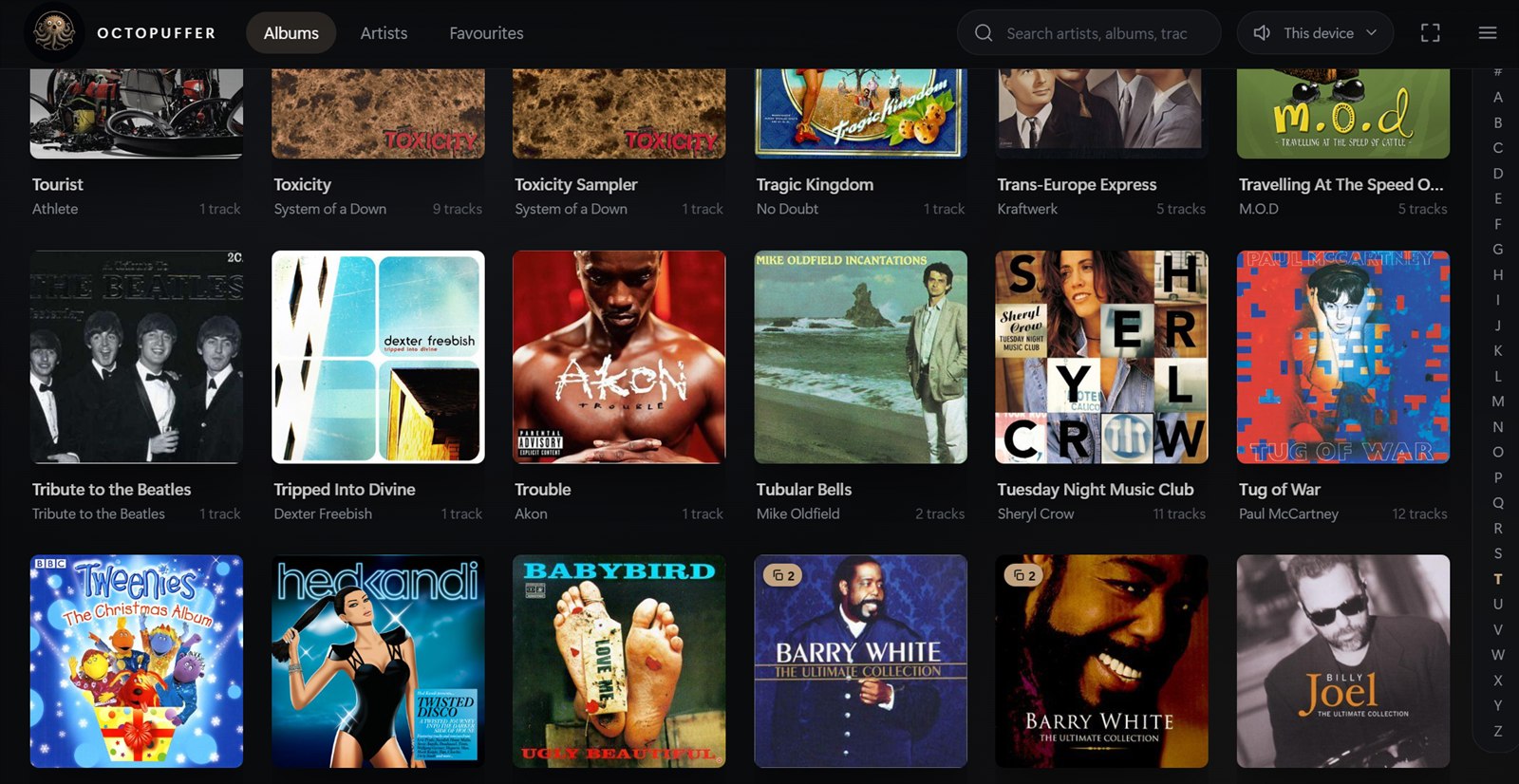 OCTOPUFFER library — album grid with track counts