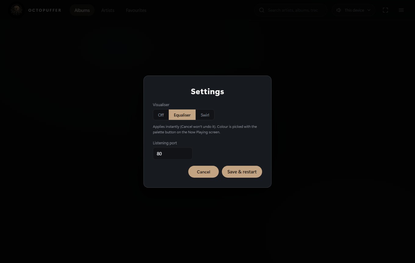 OCTOPUFFER Settings dialog